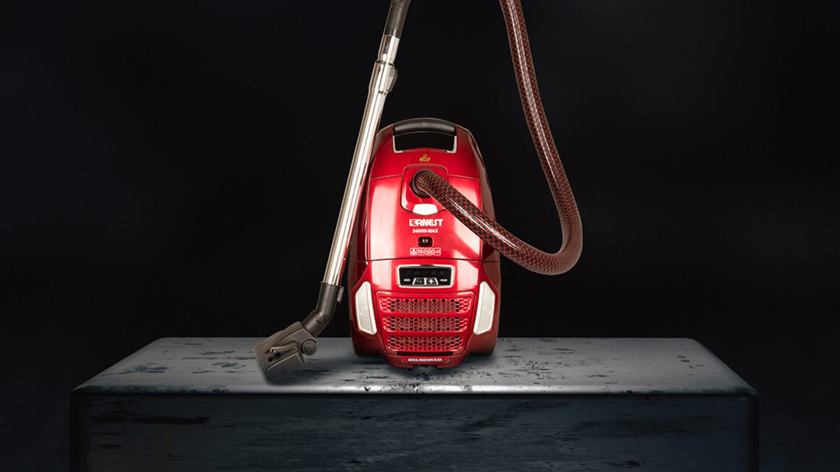 Ernest vacuum cleaner, product of Amiran Steel factory, photo used on Amiran Steel home appliances website, amiransteel.com